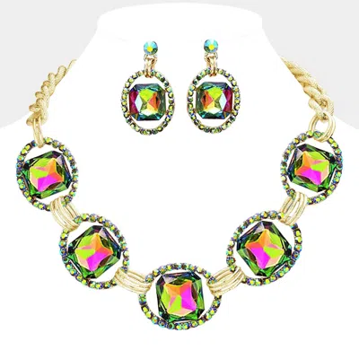 Fashnzfab Pave Trim Glass Crystal Link Necklace In Gold