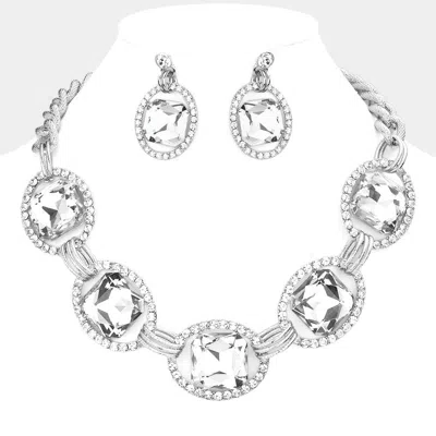 Fashnzfab Pave Trim Glass Crystal Link Necklace In Silver