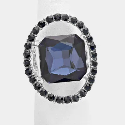 Fashnzfab Pave Trim Glass Crystal Stretch Ring In Blue