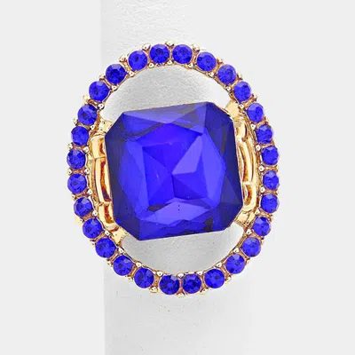 Fashnzfab Pave Trim Glass Crystal Stretch Ring In Blue
