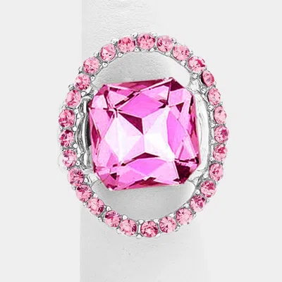 Fashnzfab Pave Trim Glass Crystal Stretch Ring In Pink