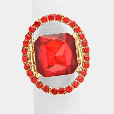 Fashnzfab Pave Trim Glass Crystal Stretch Ring In Red