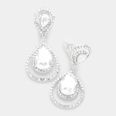 Fashnzfab Pave Trim Glass Crystal Teardrop Clip On Earrings In Multi