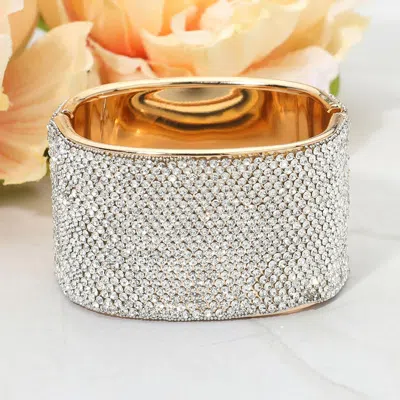 Fashnzfab Paved Hinged Evening Bangle Bracelet 1.25" H, 2.5" D In Gold