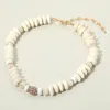 Fashnzfab Paved Stone Ball Centered Mixed Beaded Statement Necklace In White
