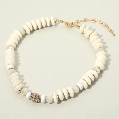 Fashnzfab Paved Stone Ball Centered Mixed Beaded Statement Necklace In White