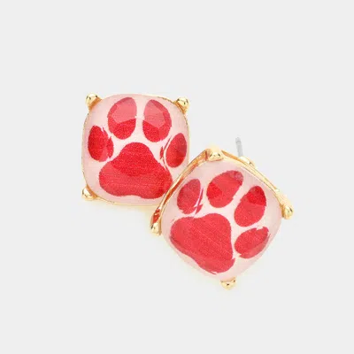 Fashnzfab Paw Accented Square Stud Earrings - Red In Multi