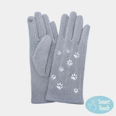 Fashnzfab Paw Embroidered Pattern Elegant Smart Touch Gloves In Gray