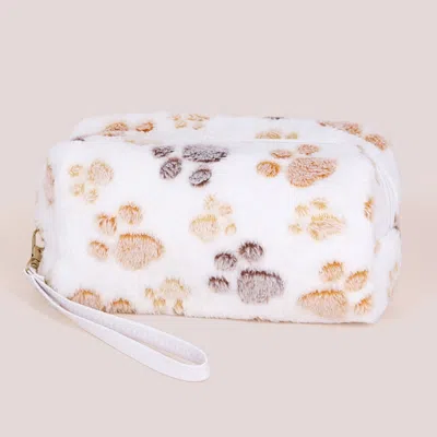 Fashnzfab Paw Patterned Faux Fur Wristlet Pouch Bag In Multi