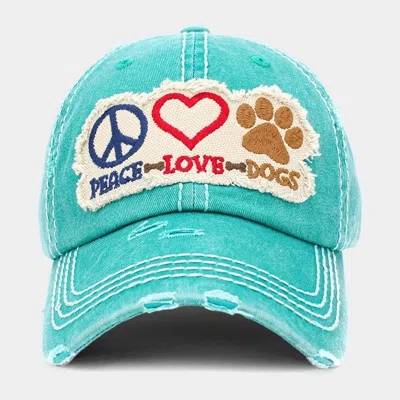 Fashnzfab Peace Love Dogs Message Vintage Baseball Cap In Blue