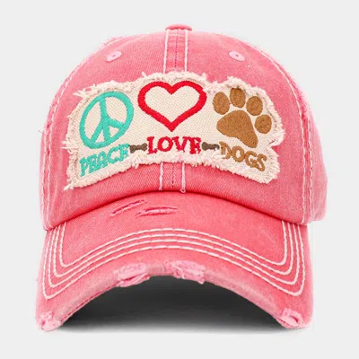 Fashnzfab Peace Love Dogs Message Vintage Baseball Cap In Pink