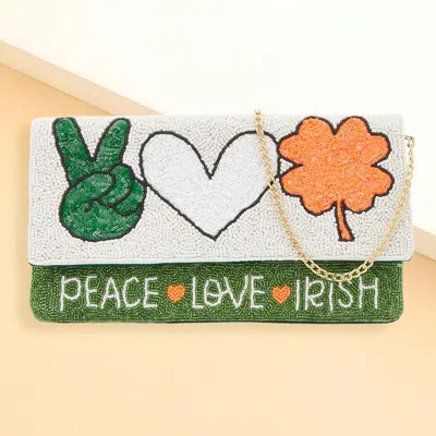 Fashnzfab Peace Love Irish Message Sequin Beaded Clutch / Crossbody Bag In Multi