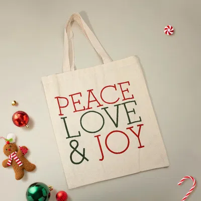 Fashnzfab Peace Love Joy Holiday Message Printed Tote Bag In Multi