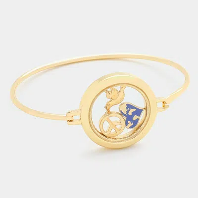 Fashnzfab Peace Symbol & Pigeon Floating Locket Hook Bracelet Antique Gold In Silver
