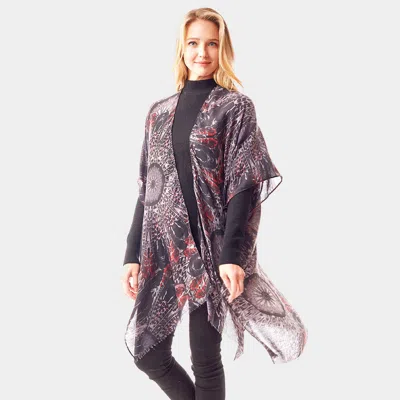Fashnzfab Peacock Feather Printed Ruana Poncho In Multi
