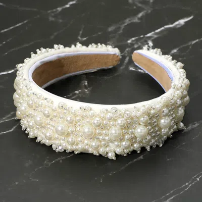 Fashnzfab Peal Embellished Headband In White