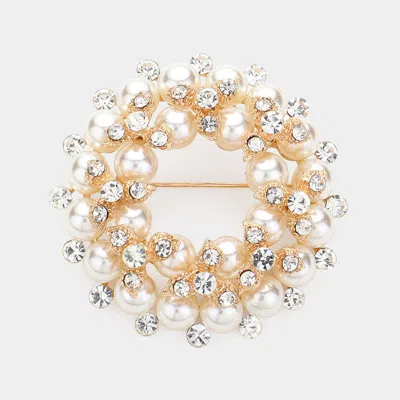 Fashnzfab Peal Embellished Pin Brooch In Gold