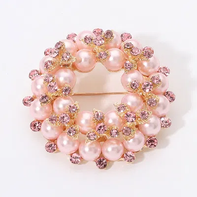 Fashnzfab Peal Embellished Pin Brooch In Pink