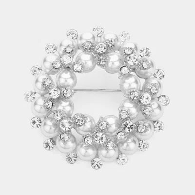 Fashnzfab Peal Embellished Pin Brooch In Silver