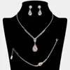 Fashnzfab Pear Crystal Accented Rhinestone Necklace Jewelry Set In Multi