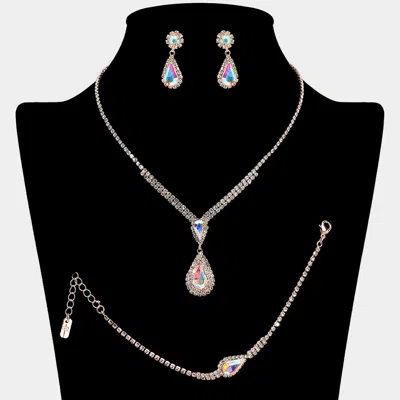 Fashnzfab Pear Crystal Accented Rhinestone Necklace Jewelry Set In Multi
