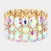 Fashnzfab Pear Crystal Floral Rhinestone Stretch Evening Bracelet Ab, Gold In Multi