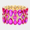 Fashnzfab Pear Crystal Floral Rhinestone Stretch Evening Bracelet Ab, Gold, Purple In Multi