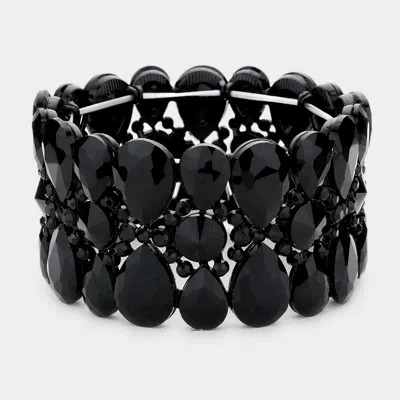 Fashnzfab Pear Crystal Floral Rhinestone Stretch Evening Bracelet Black, Jet Black In Multi