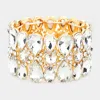 Fashnzfab Pear Crystal Floral Rhinestone Stretch Evening Bracelet Clear, Gold In Gold