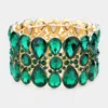 Fashnzfab Pear Crystal Floral Rhinestone Stretch Evening Bracelet Emerald In Gold