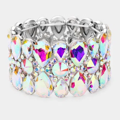 Fashnzfab Pear Crystal Floral Rhinestone Stretch Evening Bracelet In Gold