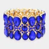 Fashnzfab Pear Crystal Floral Rhinestone Stretch Evening Bracelet Gold, Sapphire In Multi
