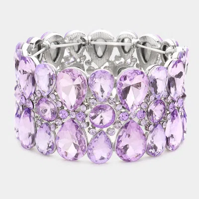 Fashnzfab Pear Crystal Floral Rhinestone Stretch Evening Bracelet In Purple