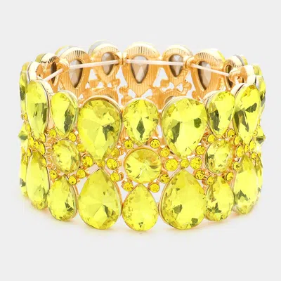 Fashnzfab Pear Crystal Floral Rhinestone Stretch Evening Bracelet Yellow
