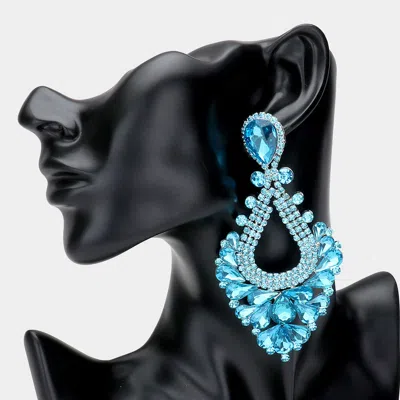 Fashnzfab Pear Crystal Rhinestone Pageant Evening Earrings In Blue