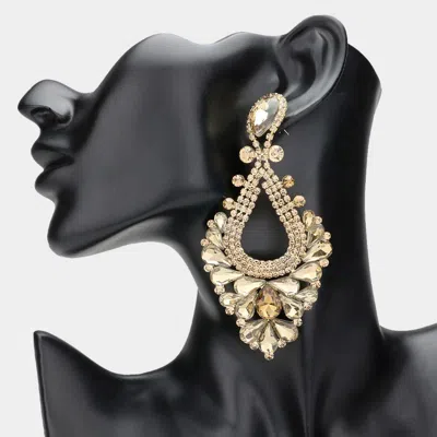 Fashnzfab Pear Crystal Rhinestone Pageant Evening Earrings - Lt Col Topaz In Black
