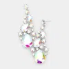 Fashnzfab Pear Crystal Rhinestone Vine Evening Earrings - Ab, Silver In Multi