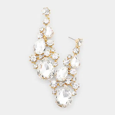 Fashnzfab Pear Crystal Rhinestone Vine Evening Earrings - Clear, Gold In Silver