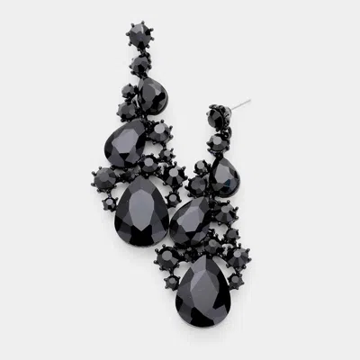 Fashnzfab Pear Crystal Rhinestone Vine Evening Earrings In Black