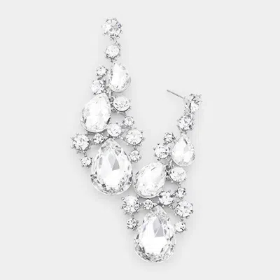 Fashnzfab Pear Crystal Rhinestone Vine Evening Earrings In Silver