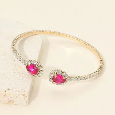 Fashnzfab Pear Crystal Tip Rhinestone Cuff Bracelet In Purple