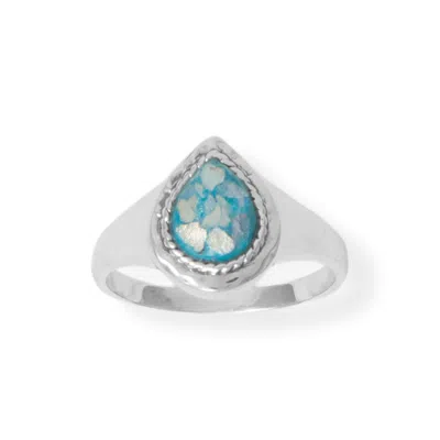 Fashnzfab Pear Roman Glass Rope Edge Ring In Blue