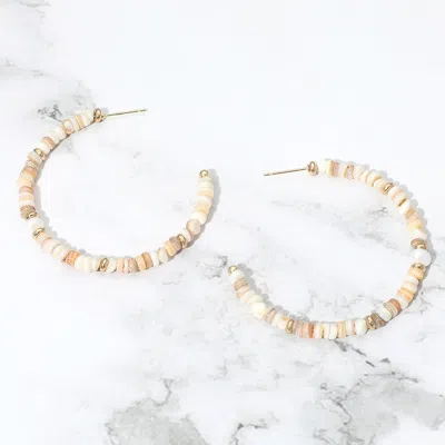 Fashnzfab Pearl Accent Beaded Open Hoop Earrings In Neutral