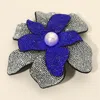 Fashnzfab Pearl Accent Bling Studded Flower Pin Brooch Alligator Snap Hair Clip In Blue