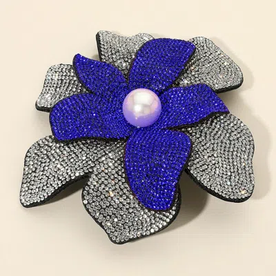 Fashnzfab Pearl Accent Bling Studded Flower Pin Brooch Alligator Snap Hair Clip In Blue