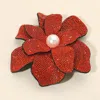 Fashnzfab Pearl Accent Bling Studded Flower Pin Brooch Alligator Snap Hair Clip In Brown