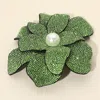 Fashnzfab Pearl Accent Bling Studded Flower Pin Brooch Alligator Snap Hair Clip In Green