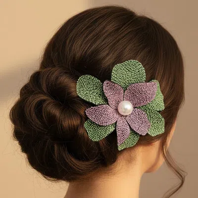 Fashnzfab Pearl Accent Bling Studded Flower Pin Brooch Alligator Snap Hair Clip In Metallic
