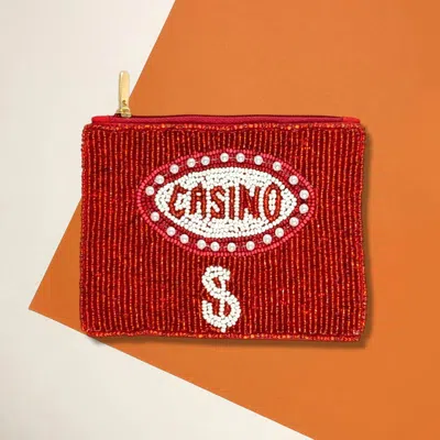 Fashnzfab Pearl Accent Casino Seed Beaded Mini Pouch Bag In Red