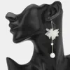 Fashnzfab Pearl Accent Chain Detail Floral Long Drop Earrings In Multi
